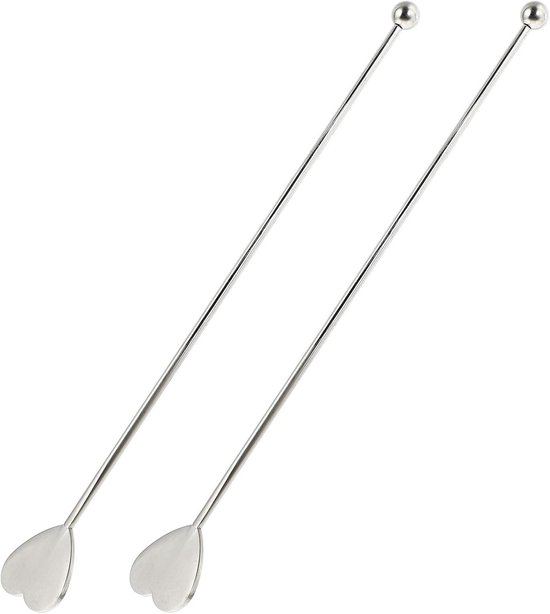 Set Aus 2 Herzförmigen Cocktailrührstäbchen Aus Edelstahl (16,1 Cm), Elegante Rührstäbchen Für Kaffee, Tee, Getränke Und Romantische Tischdekoration