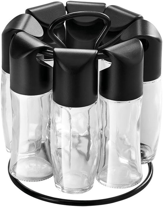 Drehbarer Gewürzständer Mit 8 Glasbehältern Und Etiketten Transparent Und Schwarz