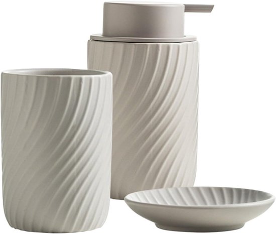 3 Teiliges Badezimmer Accessoire Set Aus Keramik Seifenspender, Seifenschale Und Zahnbürstenhalter In Elegantem Design
