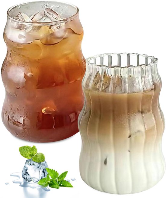 Set Mit 2 Gerippten Trinkgläsern, 530 Ml, Für Eiskaffee Und Cocktails