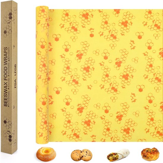 Großes Bienenwachstuch Für Lebensmittelverpackungen, 100 X 33 Cm, Mit Wabenmuster, Wiederverwendbares, Plastikfreies Lebensmitteltuch Für Brot, K