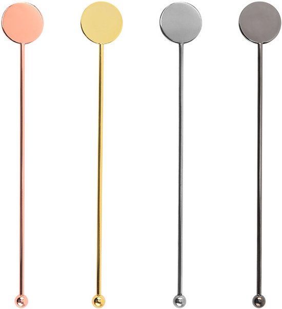 Set Mit 4 Cocktailrührstäbchen Aus Metall In 4 Farben Ros Gold Gold Silber Schwarz Dekorative Rührstäbchen Aus Edelstahl Für Kaffee Tee Und An