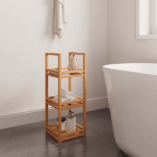 Badezimmerregal Küchenregal Aufbewahrungsregal Fürs Badezimmer Dreistufiges Vertikalregal Mit Eckenschutz Bambus 26 X 26 X 70 Cm Für Wohnzimmer,