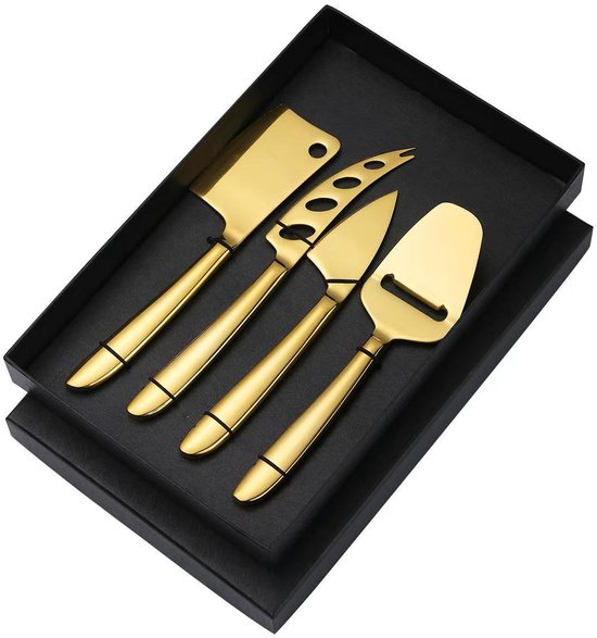 Vierteiliges Käsemesser-set Aus Edelstahl – Multifunktionales Pizzamesser – Brotbackmesser – Buttermesser – Geschenk – Gold
