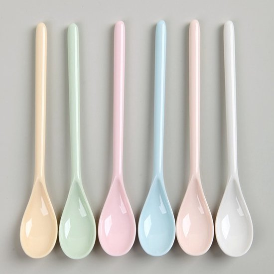 Set Mit 6 Farbenfrohen Eiskugelportionierern Aus Porzellan – Mit Langem Griff, In Pastellfarben, Für Eiscreme, Desserts Und Kaffee