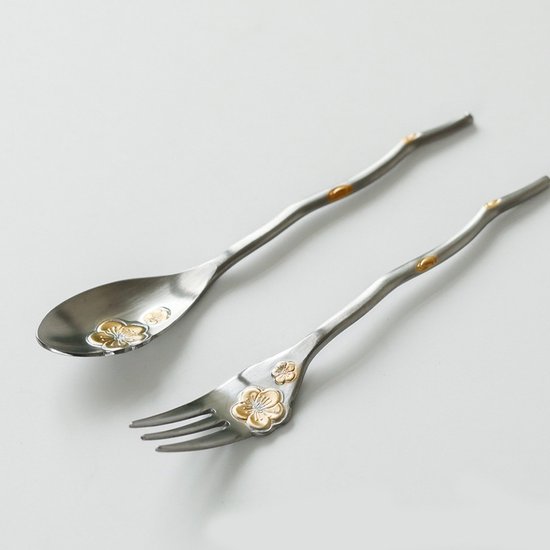 2 Teiliges Kaffeelöffel Und Dessertgabeln Set Rührlöffel Und Snackgabel Edelstahl Besteckset Creative Cutlery