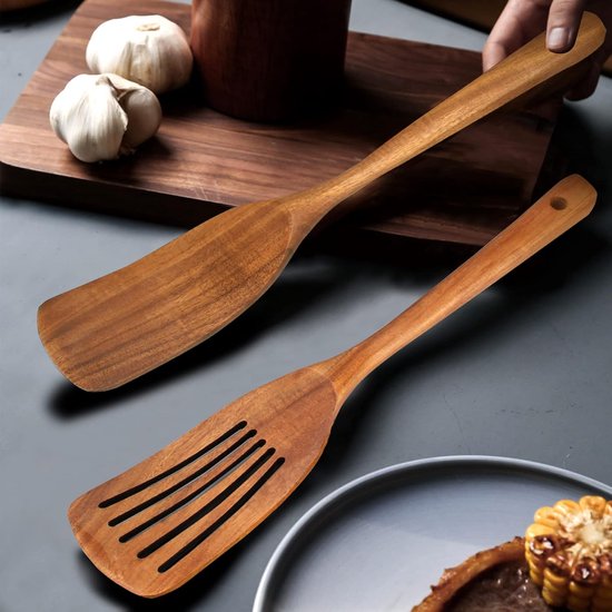 Küchenutensilien Set Aus Holz Kochspatel Aus Holz 2 Teiliges Set Pfannenwender Pfannkuchenwender Bambusspatel Mit Schlitzen Kochutensilien