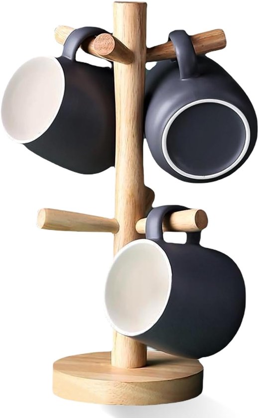 Holzbecherhalter Mit 6 Abnehmbaren Haken - Holz-kaffeebecherhalter Für Die Arbeitsplatte