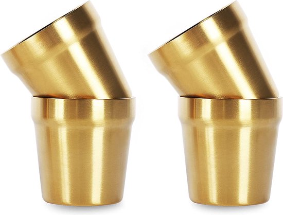 Doppelwandige Becher (4er Set, Goldfarben), Stapelbar, Kaffeetasse, Teetasse, Bierkühlgläser, Edelstahlbecher, Für Reisen, Outdoor Aktivitäten, C