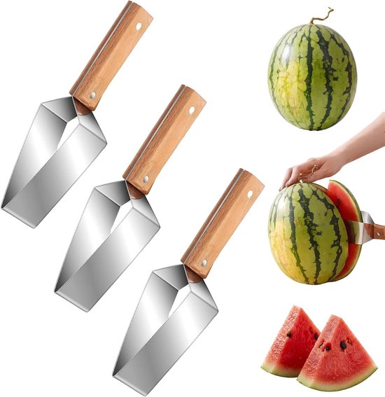 Wassermelonenschneider Wassermelonenschneider Obstschneider Melonenschneider Mit Holzgriff 3er Set Dreieckig Für Melonen, Äpfel, Honigmelonen Ink