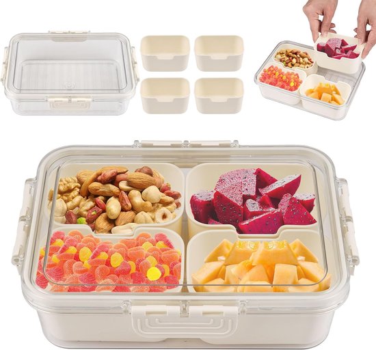 Snackbox Mit Fächern, Sicherer Snackteller Mit Deckel, Wiederverwendbare Snackschale Aus Kunststoff, Durchsichtige Schale Mit Deckel, Für Süßigke