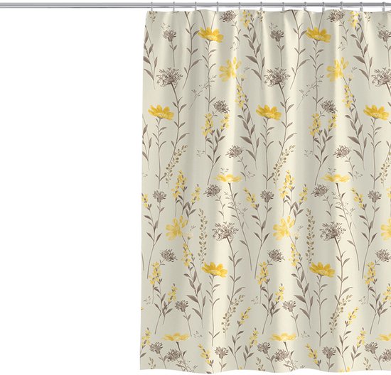 Anti Schimmel Duschvorhang Polyester Wasserdicht Gelb Inkl. Ringe 180 X 200 Cm Pflanzenmuster