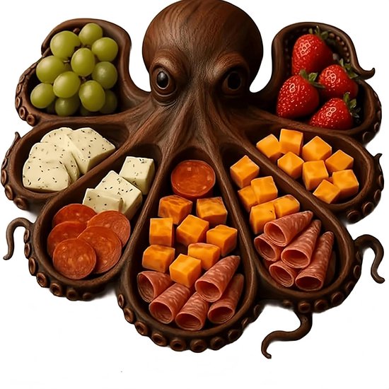Oktopus Charcuterie Brett Holzplatte Mit Oktopus Motiv Für Fleisch, Käse Und Obst Vom Meer Inspiriertes Käse Und Brotbrett Ein Originelles Gesche