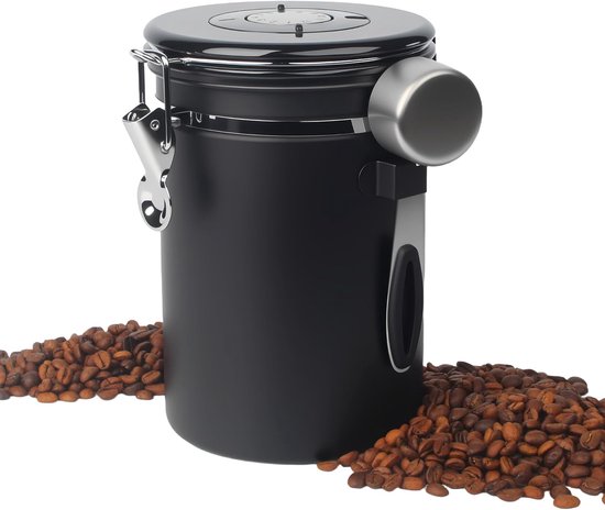 Kaffeedose 1,8 L Luftdicht Edelstahl Datumsanzeige Inkl. Messlöffel Für Kaffeebohnen, Tee Und Nüsse