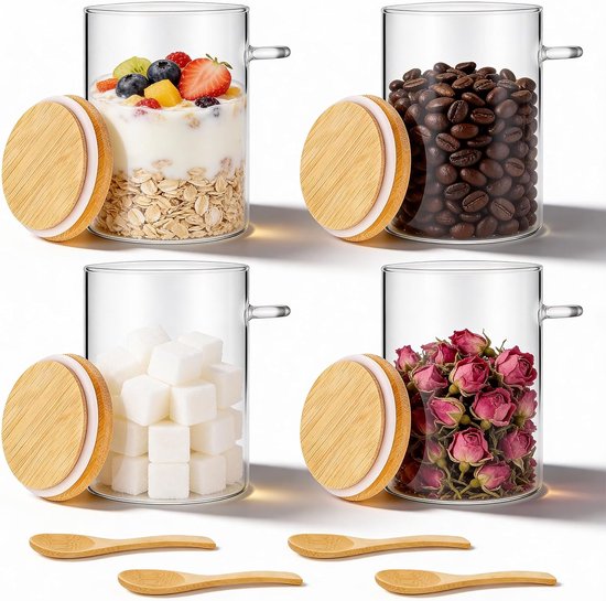 4 Teiliges Aufbewahrungsset Joghurtbecher Aufbewahrungsbehälter 550 Ml Haferflockenbecher Für Den Nächsten Tag Aufbewahrungsboxen Mit Deckel Inkl