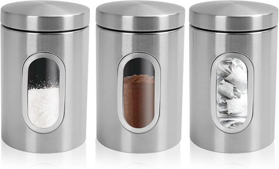 3-teiliges Aufbewahrungsdosen-set Edelstahlbehälter Mit Deckel Ergonomische Lebensmittelbehälter Vorratsgläser Mit Sichtfenster Für Tee Kaffee