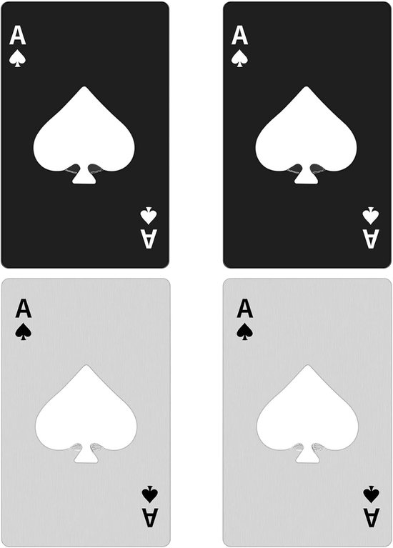 Flaschenöffner - Bier-/dosenöffner-set Mit Poker-ass-design, Brieftaschenstil Und Wasserfesten Werkzeugen In Silber Und Schwarz (2 Schwarze + 2 Weiße)