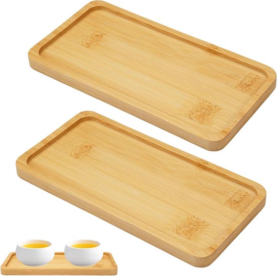 Allecto Plus Rechteckiges Servierschalen Set Aus Bambus (2er Set) Dekorative Holzschalen Für Brot, Dessert, Kekse, Tee, Kuchen Und Kaffee