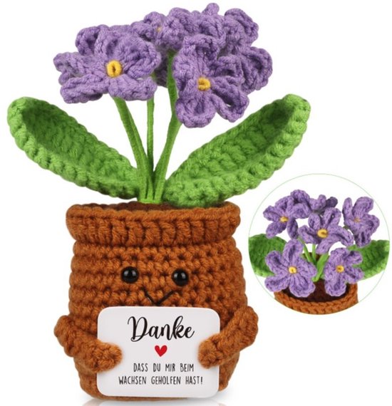 Handgewebter Sonnenblumenstrauß Ein Kleines Dankeschön Für Freunde, Kollegen Und Familie Glücksbringer Lila Vergissmeinnicht Topfpflanze 14 X 6 X
