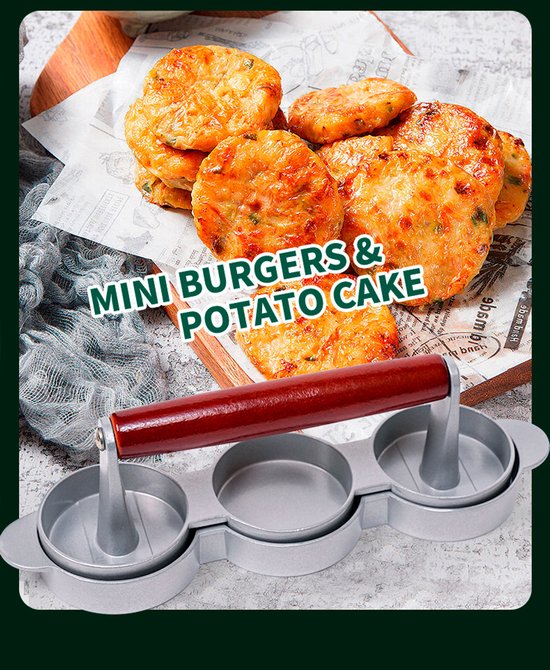 3 In 1 Mini Burgerpresse Wurst Und Hamburgerpresse Antihaftbeschichtung 6,7 Cm Große Formen Für Grillabende, Picknicks, Camping Und Den Täglichen