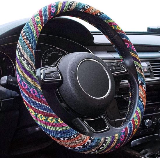 Lenkradbezug Im Boho-stil Stretch-mikrofaser Damen Universalgröße 15-zoll-suv Schutzhülle Im Hippie-stil Rutschfest Atmungsaktiv Weiß Abs