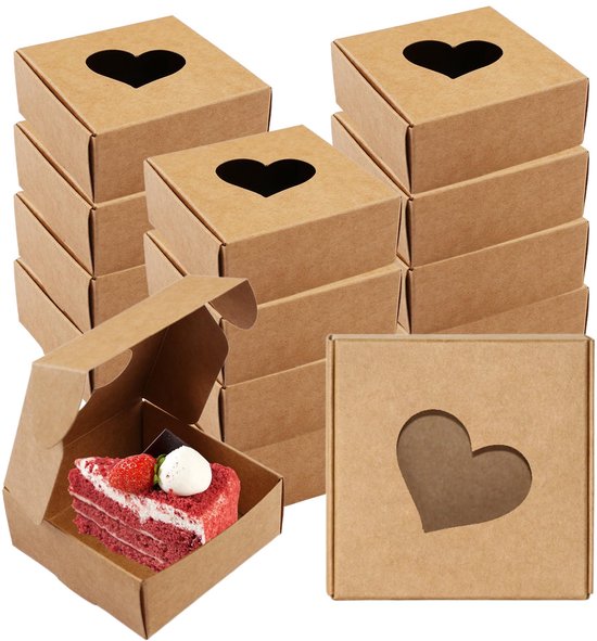 30 Braune Geschenkboxen Mit Herzförmigem Sichtfenster, 7,5 X 7,5 X 3 Cm Für Kekse, Pralinen, Cupcakes Und Schmuck Verpackung Aus Kraftpapier