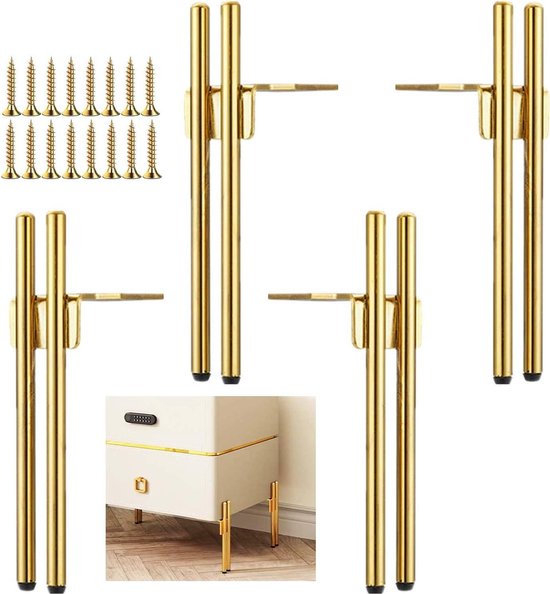 Elegante, Schicke Möbelbeine Aus Goldfarbenem Metall – 4er-set, Mit Bodenschutz Und Rutschfester Unterseite