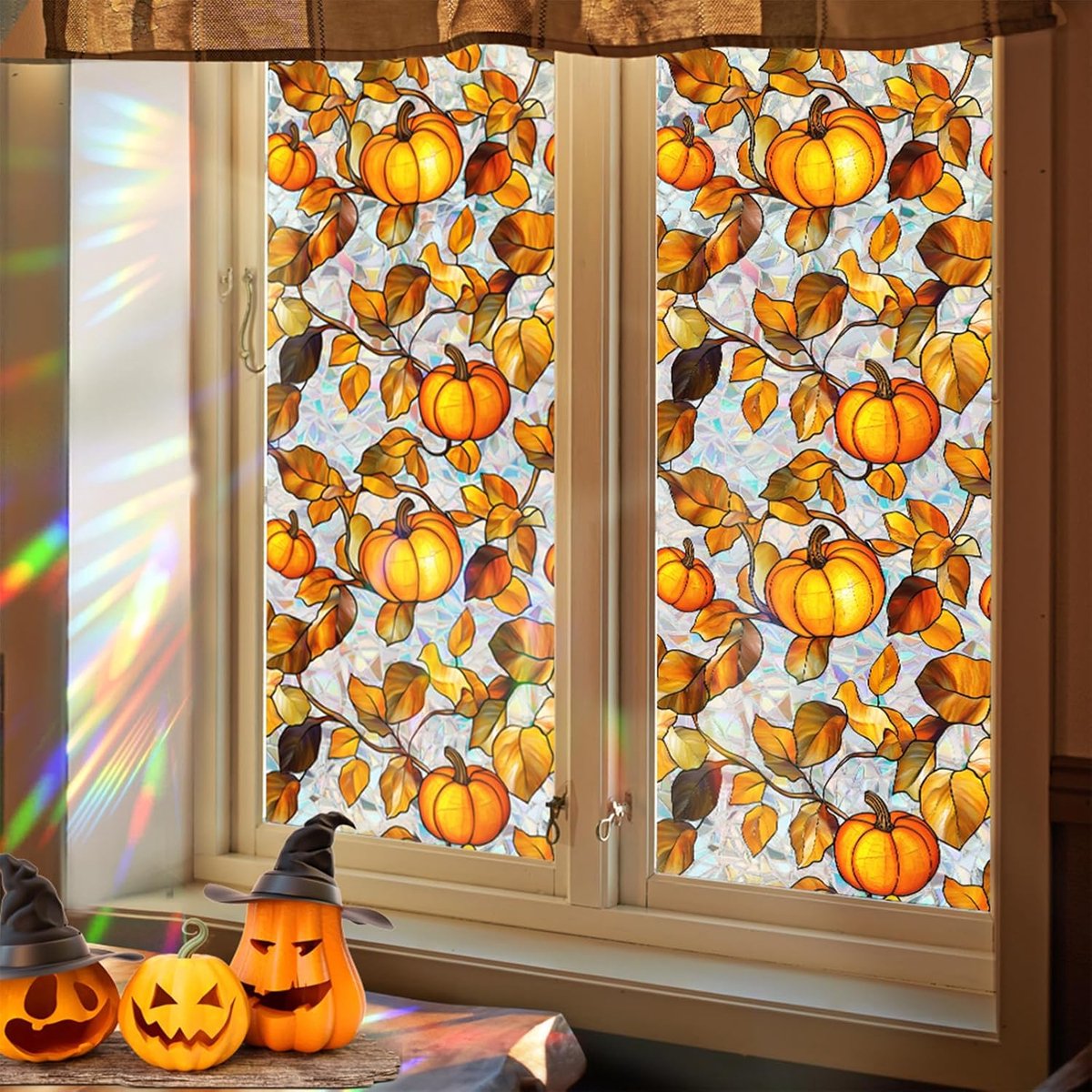 Stück - Fensteraufkleber, Buntglas-fensterfolie, Halloween-fensteraufkleber, Geeignet Für Die Innen- Und Außendekoration Zu Thanksgiving, Herbst, Homeoffice 100 X 43 Cm (mehrfarbig)