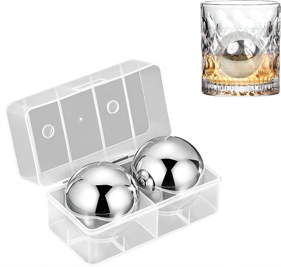 2er Set Edelstahl Eiskugeln Mit Kunststoffbox Wiederverwendbare Kühlsteine Für Whisky, Cocktails Und Bier Das Perfekte Geschenk Für Vater Oder Eh