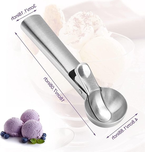 Eiskugelportionierer Aus Edelstahl Für Den Professionellen Einsatz – Ideal Für Eiscreme, Melone, Fleischbällchen – 18 X 4 X 3,5 Cm