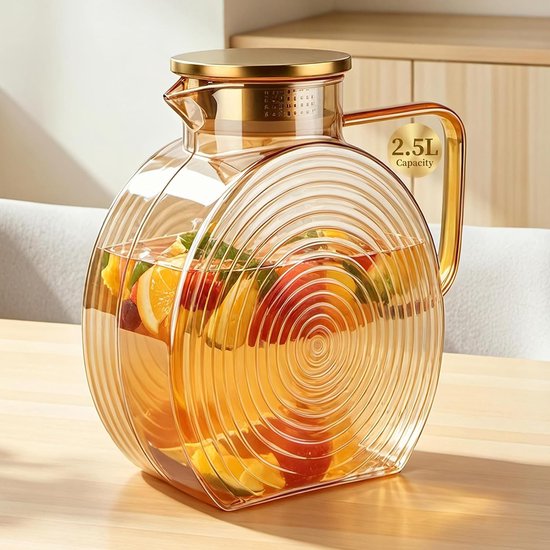 Elegante 2,5 Liter Glaskaraffe Für Heiße Und Kalte Getränke Mit Deckel Und Breitem Griff, Für Eistee, Wein Und Saft
