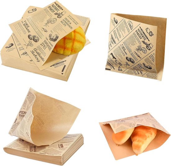100 Stück Brotpapier 15 X 15 Cm Käsepapier Für Käse 2 Designs Backpapier Zeitungspapier Optik Zum Verpacken Von Keksen, Pommes Oder Sandwiches