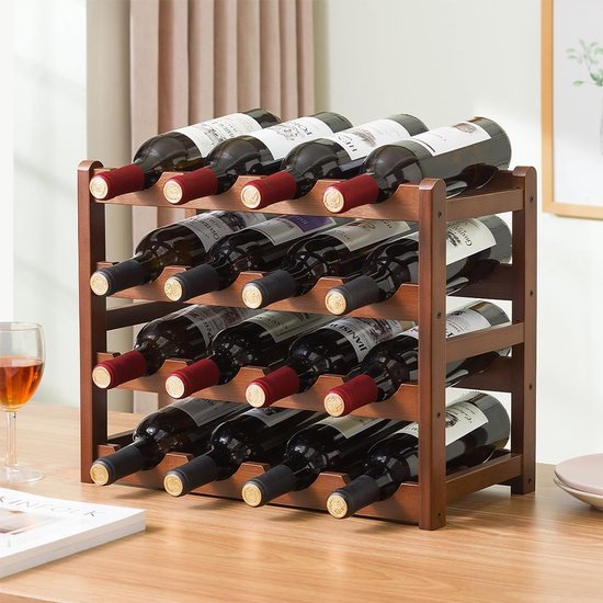 Stapelbares Weinregal – Naturbambus – 16 Flaschen – 4 Ebenen – 43 X 23 X 38 Cm