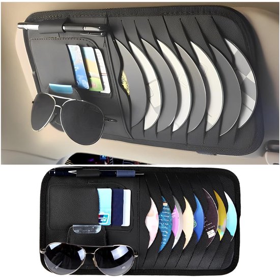 Dailygoods Hochwertige Sonnenblende Aus Leder Auto-organizer Multifunktionale Aufbewahrungstasche Cd-hülle Sonnenbrillenhalter Maße 31 X 16 Cm