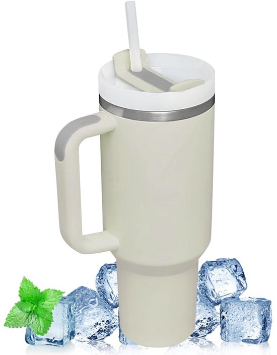 Dailygoods Doppelwandiger Thermobecher Mit Strohhalm/henkel Edelstahl Auslaufsicher Reisebecher Fürs Auto