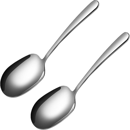 2 Lange Löffel, 203 X 61 Mm, Für Desserts, Latte Macchiato, Joghurt Oder Cocktails, Dessertlöffel Aus Edelstahl, Elegante Große Servierlöffel, Silberfarben