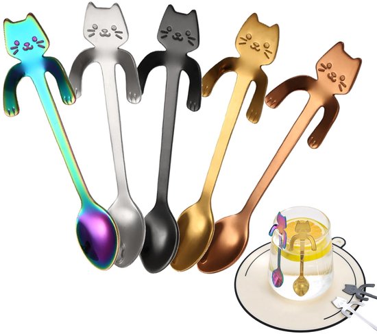 Allecto – Katzen-kaffeelöffel – Löffel In Katzenform – 5 Farben – Dekorative Löffel Für Kaffee Und Dessert – Perfekt Für Katzenliebhaber