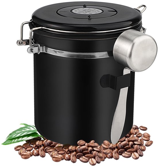 Dailygoods Kaffeedose Luftdichter Kaffeebehälter Edelstahl Schwarz Für Kaffeebohnen 1,5 Liter Auch Für Tee Und Nüsse