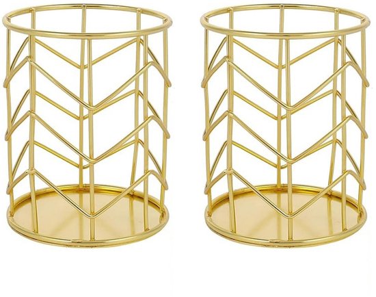 Jhubers – Goldener Stiftehalter – Schreibtisch-organizer – 2-teilig – Eisen – Langlebig – Sicher Und Ungiftig – Maße: 8 X 10 Cm