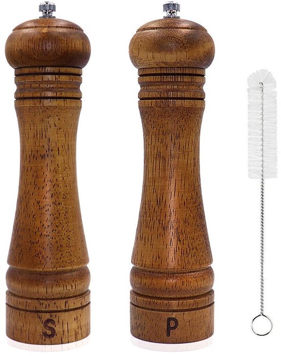 Salz Und Pfeffermühle Aus Holz Groß 20 Cm Mit Reinigungsbürste
