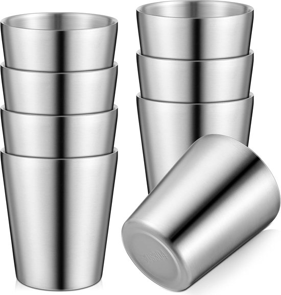 8-teilig Isolierter Edelstahlbecher Kaffeebecher Metallbecher Doppelwandige Vakuum-wasserflasche Wiederverwendbar Geeignet Für Grillabende Büro 260 Ml