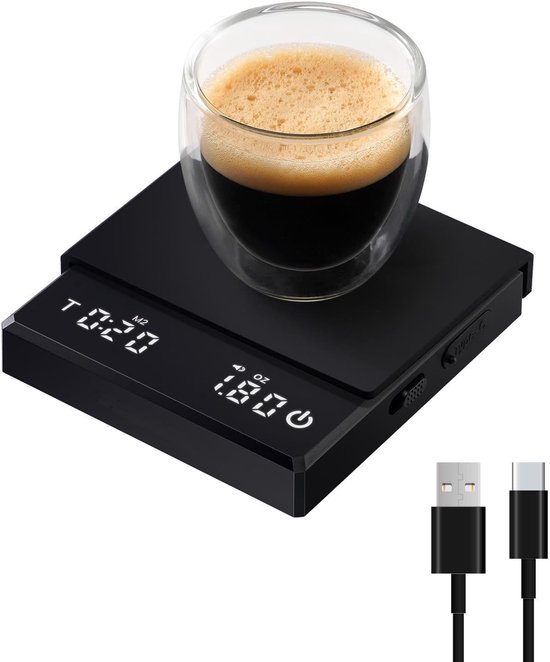 Kompakte Digitale Kaffeewaage Mit Timer Und Led-anzeige 0 1 G 2 Kg Wiederaufladbar Mit 750-mah-akku Standby Bis Zu 6 Monate Genauigkeit 0 1 G 0,1 G