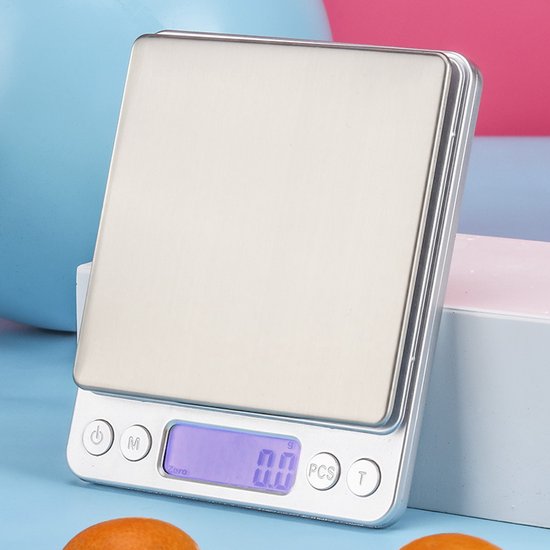 Digitale Präzisionswaage 0,1 G–3 Kg – Batteriebetrieben (2x Aaa), Edelstahloberfläche, Blau Beleuchtetes Display, Für Kaffee, Backwaren Und Rezepte
