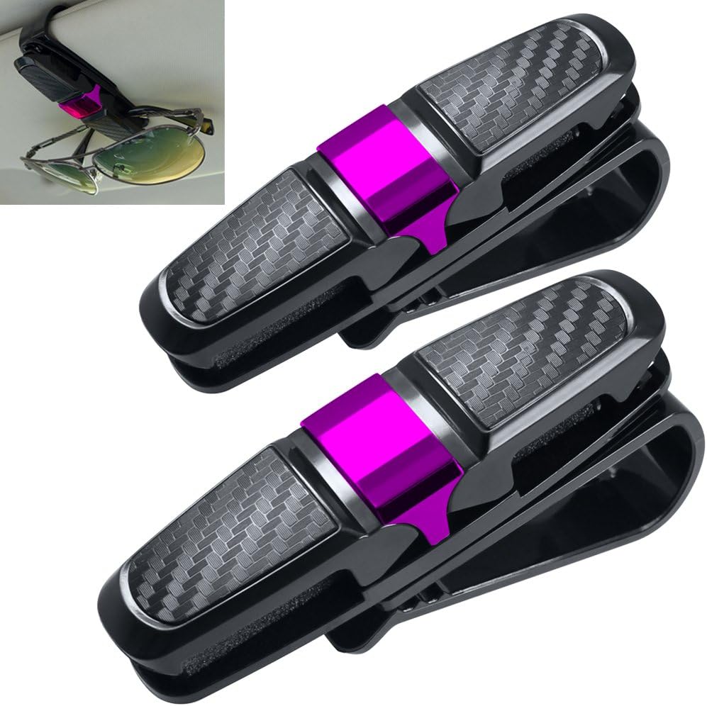 2er-set Brillenhalter Für Die Sonnenblende Im Auto – Halter Für Sonnenbrillen Und Normale Brillen Mit Karten-/ticketclip – Schwarz + Rosa