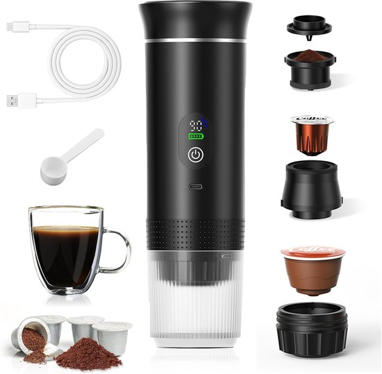 Tragbare Kaffeemaschine 3 In 1 Elektrische Espressomaschine Wiederaufladbar Kapselkaffee Gemahlener Kaffee Reise Und Camping Kaffeemaschine (12 V