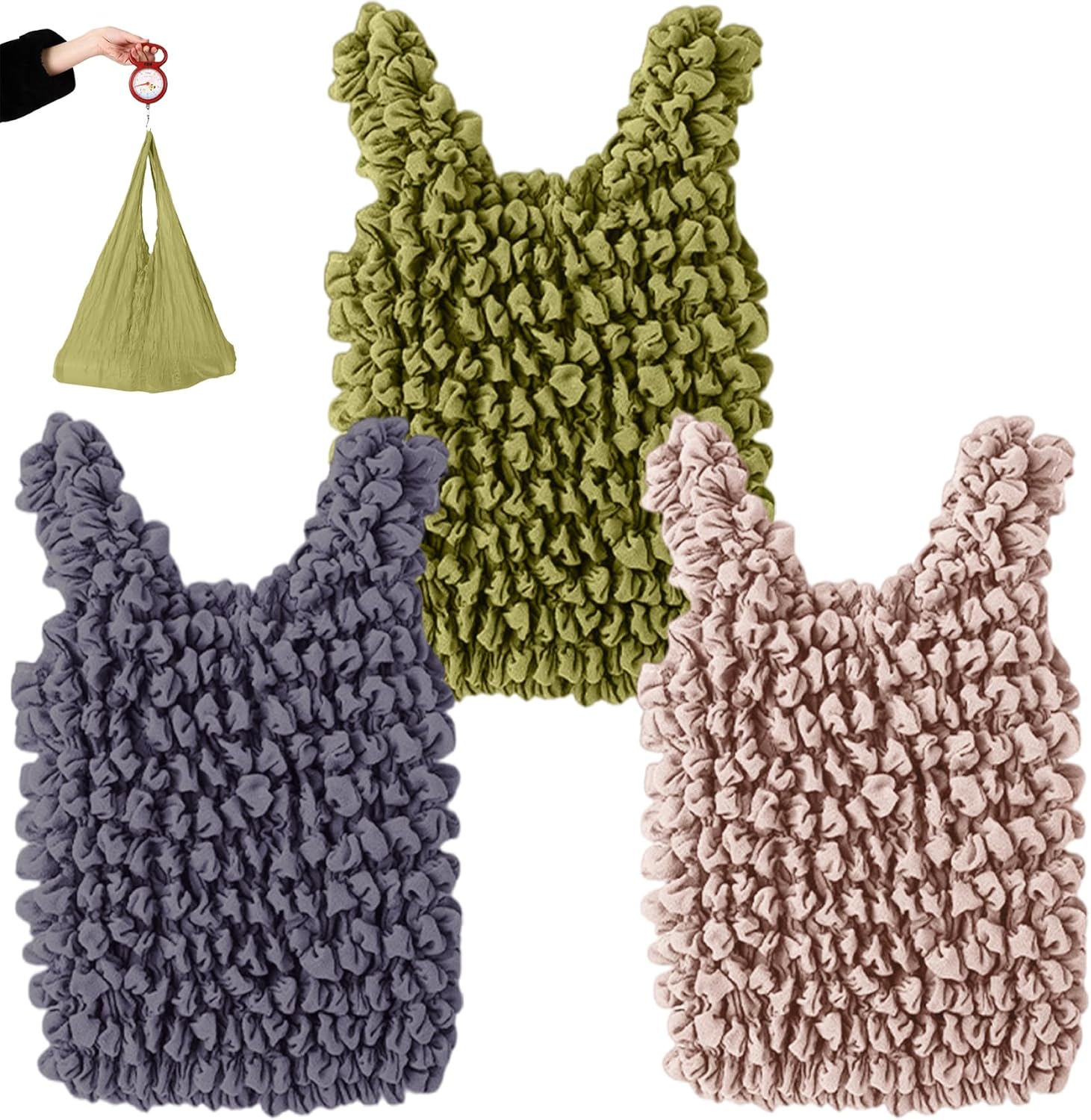 3-teiliges Set Wiederverwendbarer Einkaufstaschen, Faltbare Tragetaschen Aus Polyester Mit Griffen Für Einkaufen, Reisen, Outdoor-aktivitäten, Camping, Marktbesuche Und Andere Zwecke
