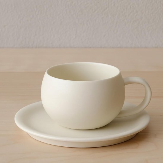 Eiförmige Kaffeetasse, Runde Teetasse Mit Untertasse, Mattes Creme, 8 Unzen (ca. 226,8 Gramm) (creme)