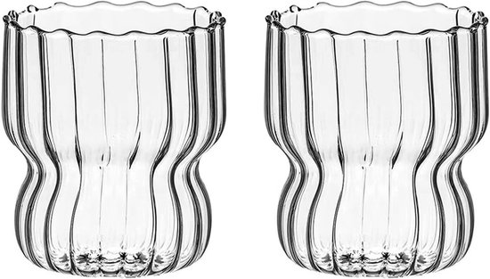 Set Mit 2 Gläsern Je 300 Ml Mit Gewelltem Rand Kreative Trinkgläser Mit Gewelltem Rand Retro-trinkgläser Mit Gewelltem Rand Geeignet Für Kaffee