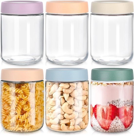 Set Mit 6 Haferflockengläsern Mit Deckel, Glasbehälter Mit Luftdichten Deckeln, Weithalsgläser, 500 Ml, Glasbehälter Zur Aufbewahrung Von Resten,