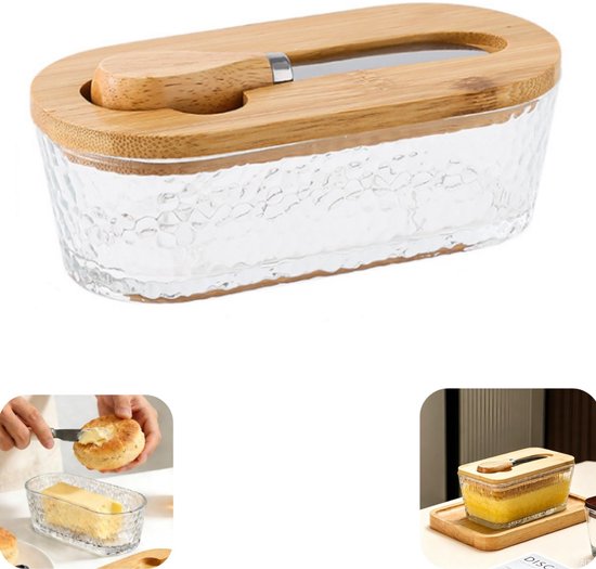 Butterdose Transparenter Glasbehälter Mit Deckel Und Spatel (300 Ml) Luftdichtes Und Platzsparendes Design Für Küche Und Lebensmittelaufbewahrung